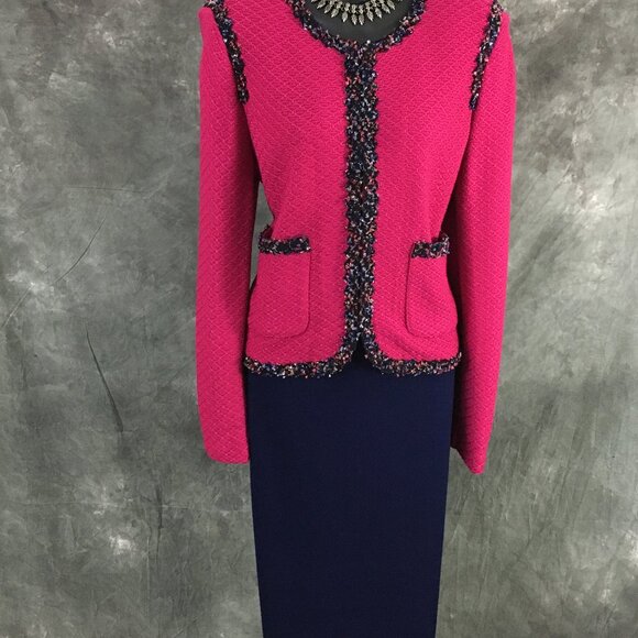BEAUTIFUL st john knit pink blue multi jacket skirt suit size 8 - Picture 3 of 11